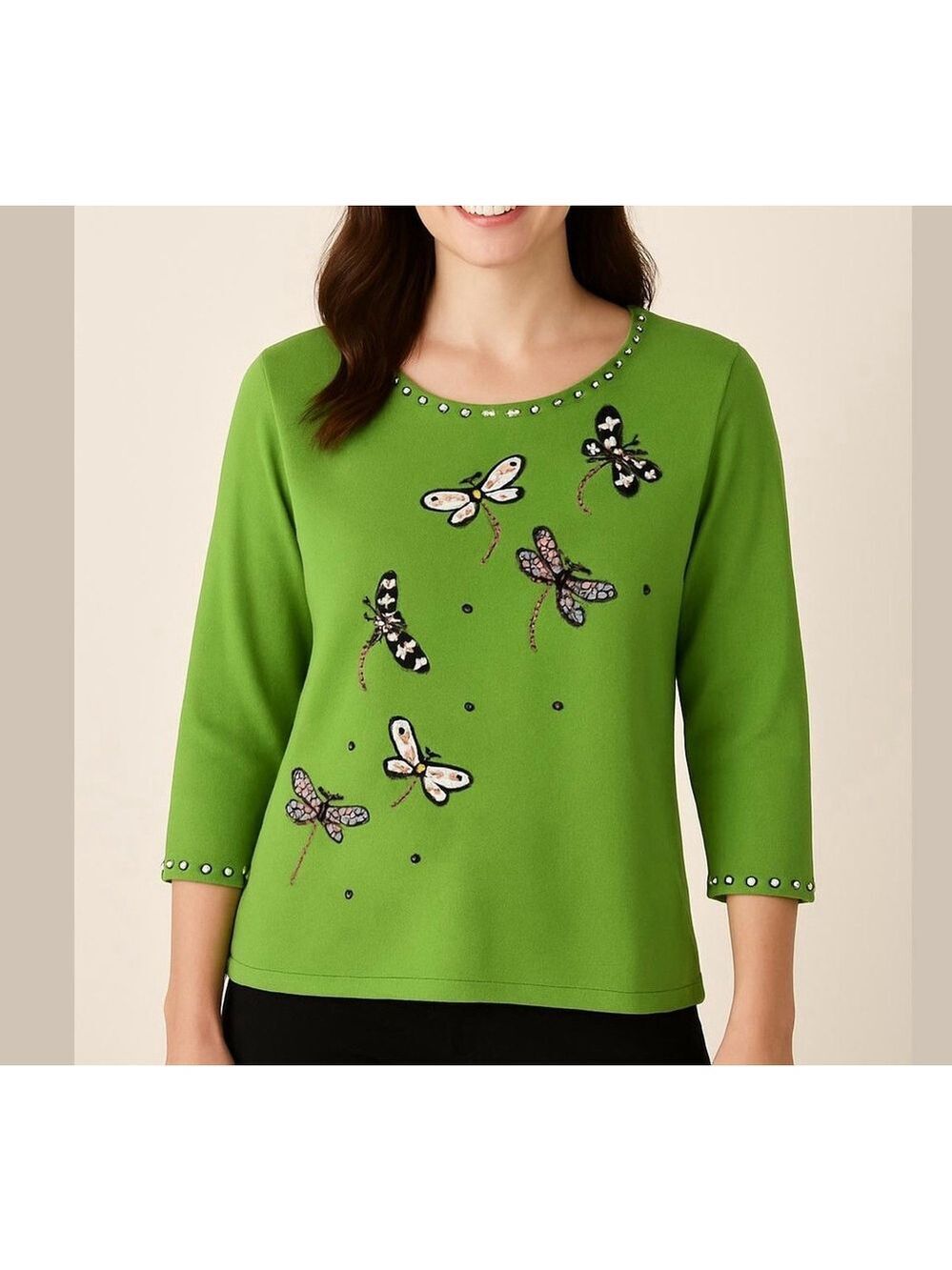 DESIGN OPTIONS by PHILIP & JANE GORDON vintage sweater dragonfly green sz small